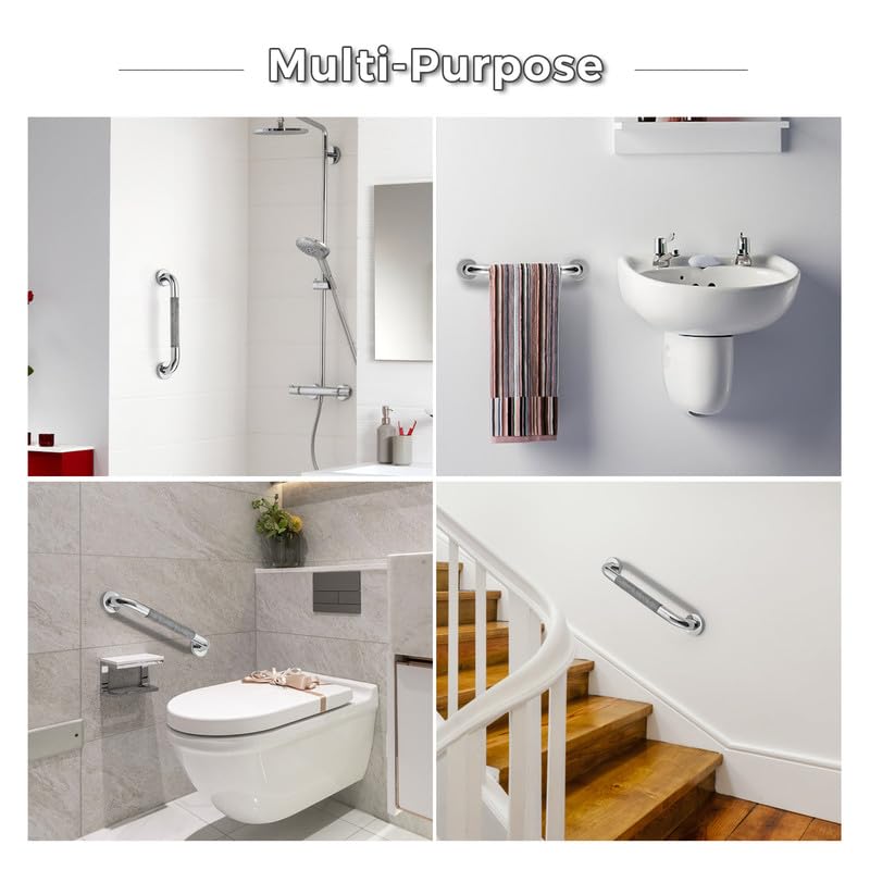Polished Nickel Bathroom Safety Grab Bars, Set of 2