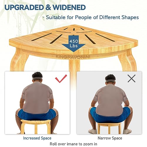 Bamboo Corner Shower Stool with Storage Shelf, Waterproof