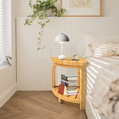Bamboo Corner Shower Stool with Storage Shelf, Waterproof