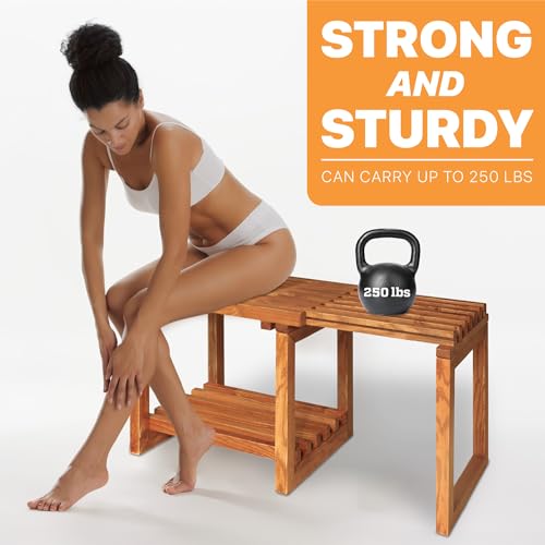 Shower Stool Bench with Storage Shelf, Waterproof, Adjustable