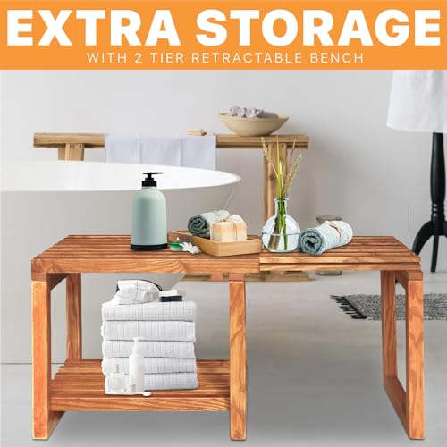 Shower Stool Bench with Storage Shelf, Waterproof, Adjustable