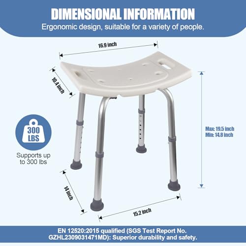 Adjustable Shower Bench for Elderly and Disabled - White