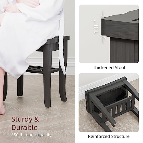 Black Bamboo Shower Bench with Storage Shelf, Waterproof