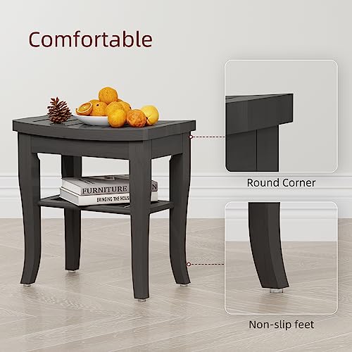 Black Bamboo Shower Bench with Storage Shelf, Waterproof