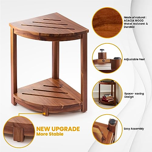 Acacia Corner Shower Bench with Storage Shelf - Waterproof