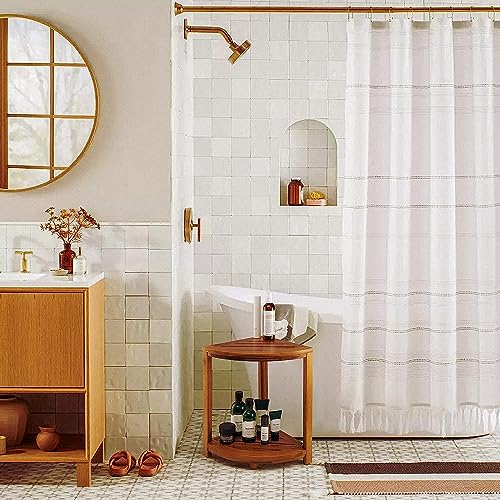 Acacia Corner Shower Bench with Storage Shelf - Waterproof