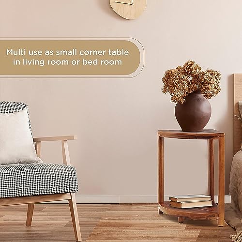 Acacia Corner Shower Bench with Storage Shelf - Waterproof