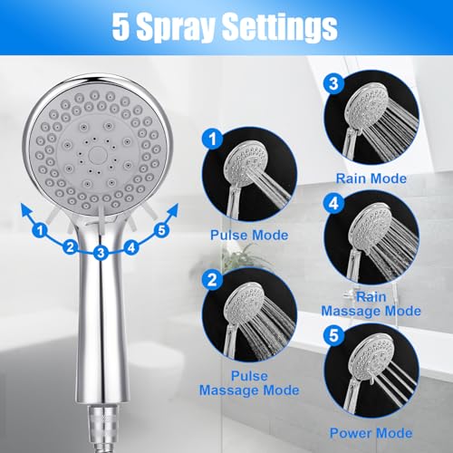 Detachable Handheld Shower Head - 5 Functions, Extra Long