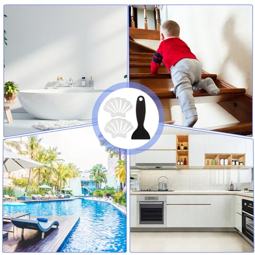 20PCS Transparent Anti-Slip Bathtub Strips with Scraper