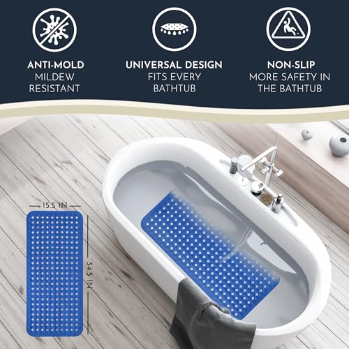 Long Non-Slip Bath Mat with Storage Hooks