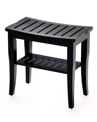 Bamboo Shower Bench with Storage Shelf: Waterproof, Spa-friendly