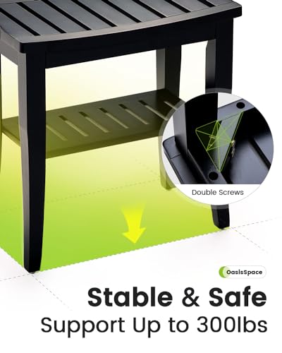 Bamboo Shower Bench with Storage Shelf: Waterproof, Spa-friendly