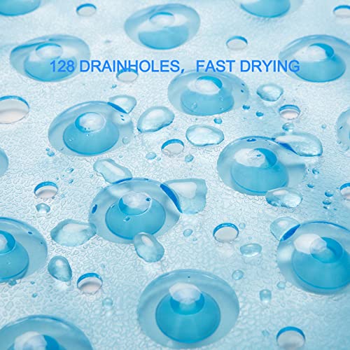Blue Non-Slip Bath Tub Mat with Drain Holes