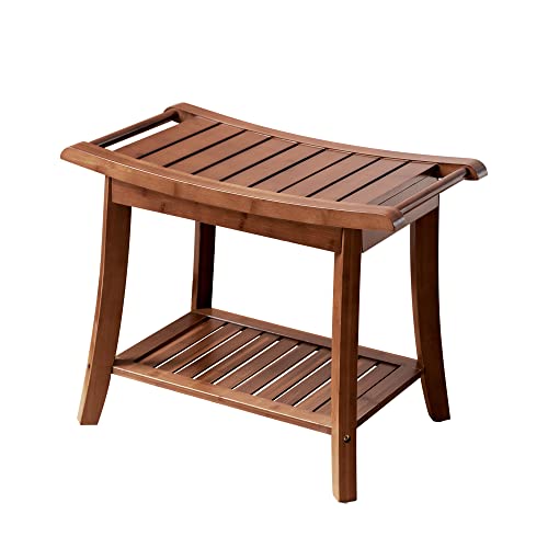 Forevich Bamboo Shower Bench with Storage Shelf Seat