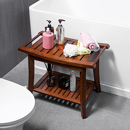 Forevich Bamboo Shower Bench with Storage Shelf Seat