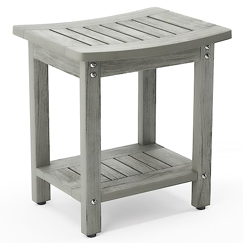 Gray Shower Bench Seat with Storage Shelf