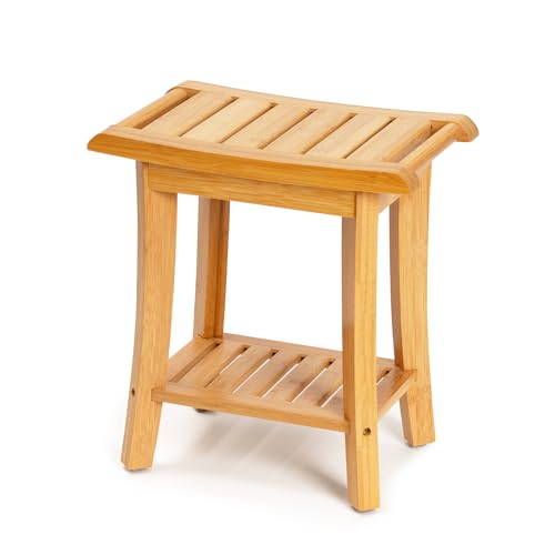 Bamboo Shower Bench with Storage Shelf (Small, Natural)
