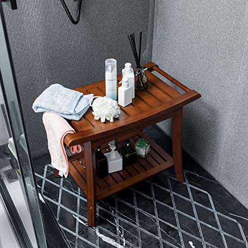 Forevich Bamboo Shower Bench with Storage Shelf Seat