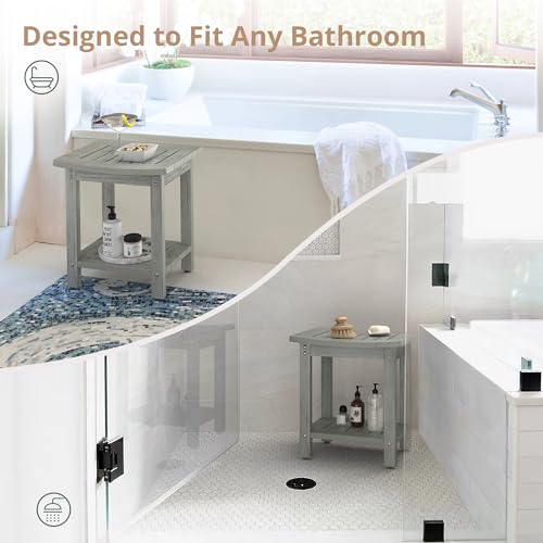 Gray Shower Bench Seat with Storage Shelf