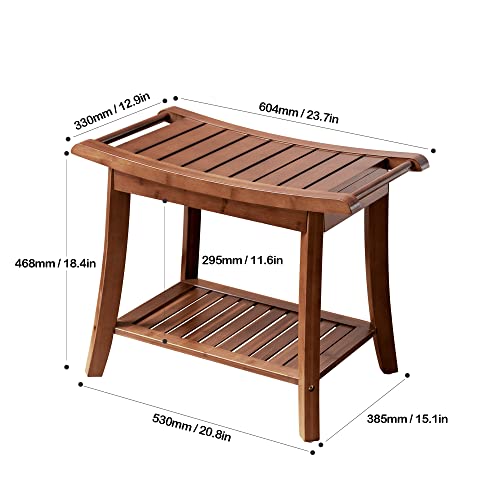 Forevich Bamboo Shower Bench with Storage Shelf Seat
