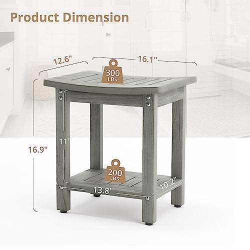 Gray Shower Bench Seat with Storage Shelf