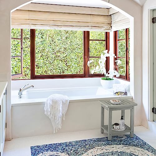 Gray Shower Bench Seat with Storage Shelf
