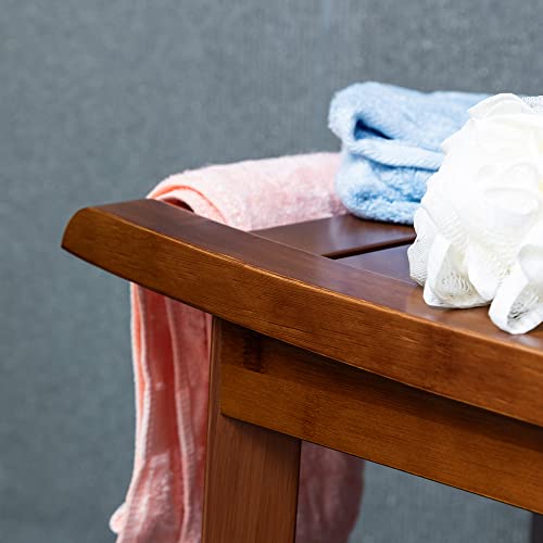 Forevich Bamboo Shower Bench with Storage Shelf Seat