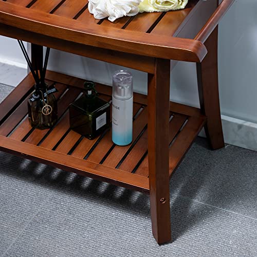 Forevich Bamboo Shower Bench with Storage Shelf Seat