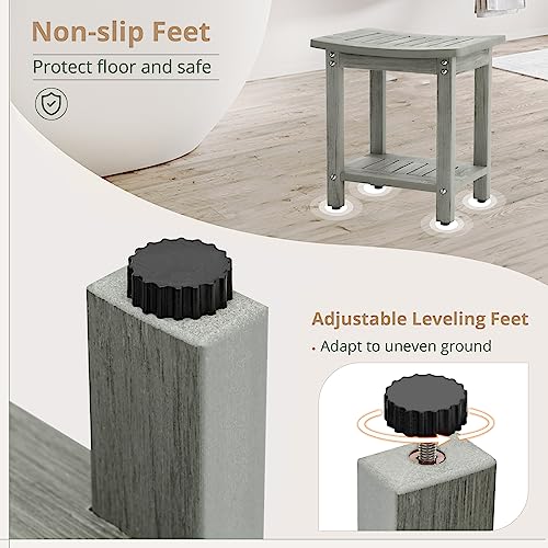 Gray Shower Bench Seat with Storage Shelf