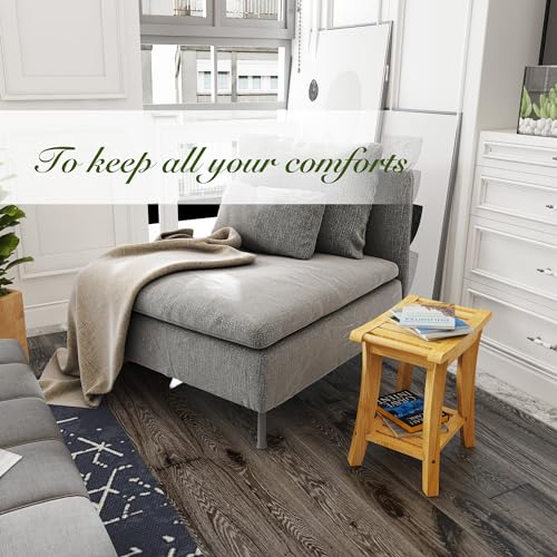 Bamboo Shower Bench with Storage Shelf (Small, Natural)