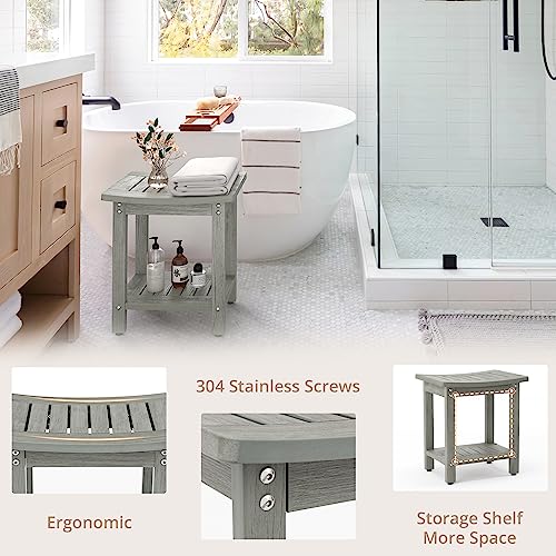 Gray Shower Bench Seat with Storage Shelf