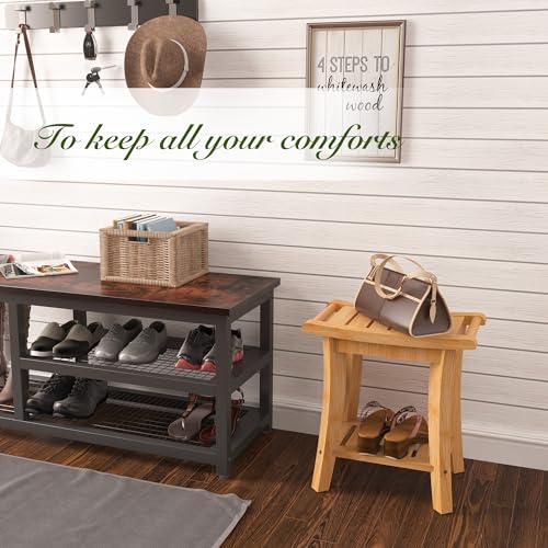 Bamboo Shower Bench with Storage Shelf (Small, Natural)