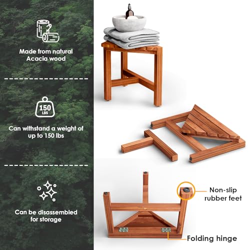 12" Wooden Shower Stool for Slippery Bathtubs - Waterproof
