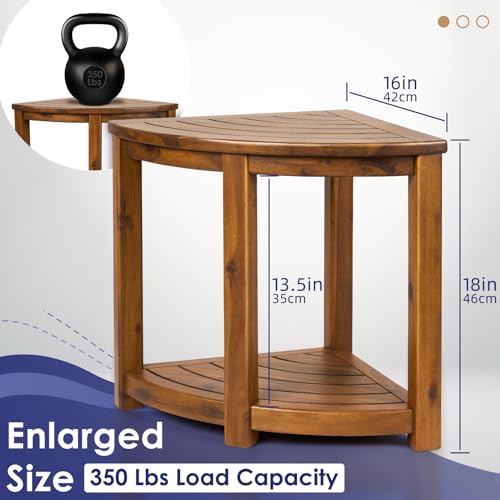 Teak Corner Shower Stool with Storage Shelf