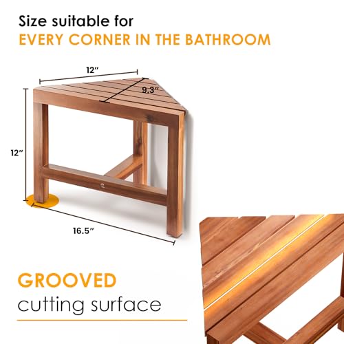 12" Wooden Shower Stool for Slippery Bathtubs - Waterproof