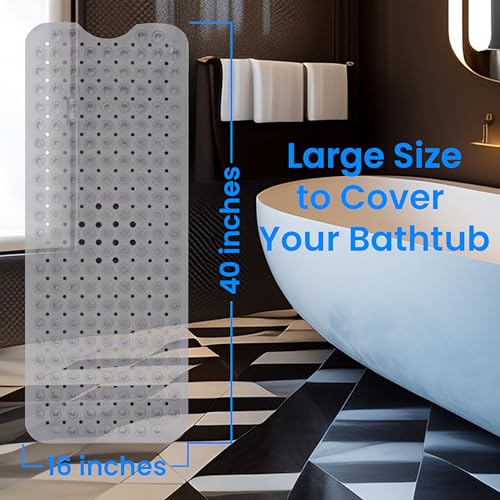 OMEO Long Non Slip Bathtub Mat - Crystal White
