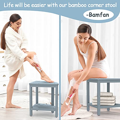 Bamboo Corner Shower Bench with Storage Shelf - Bluish Grey