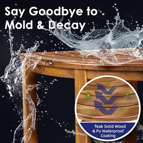 Teak Corner Shower Stool with Storage Shelf