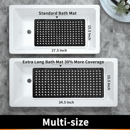 Yimobra Long Non Slip Bathtub Mat, Soft Black