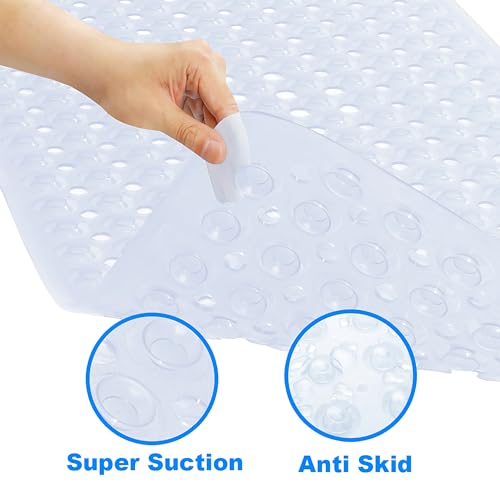 OMEO Long Non Slip Bathtub Mat - Crystal White
