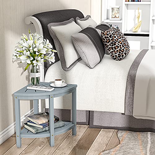 Bamboo Corner Shower Bench with Storage Shelf - Bluish Grey