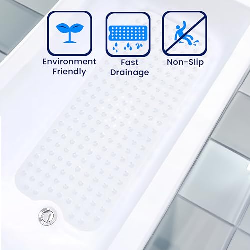 OMEO Long Non Slip Bathtub Mat - Crystal White