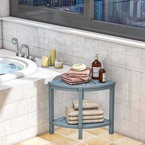 Bamboo Corner Shower Bench with Storage Shelf - Bluish Grey
