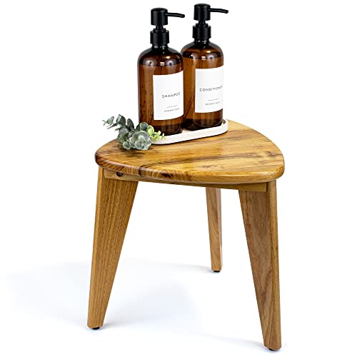 Teak Shower Stool and Foot Rest - Space-saving, Water-resistant Wood Seat