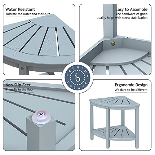 Bamboo Corner Shower Bench with Storage Shelf - Bluish Grey