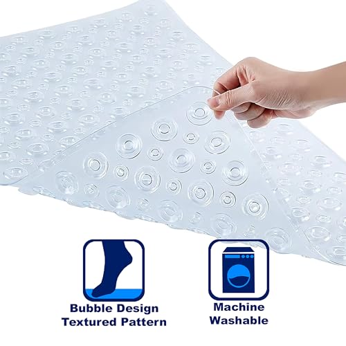 OMEO Long Non Slip Bathtub Mat - Crystal White