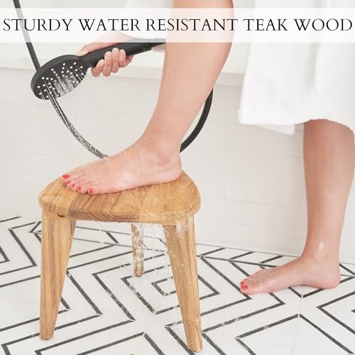 Teak Shower Stool and Foot Rest - Space-saving, Water-resistant Wood Seat