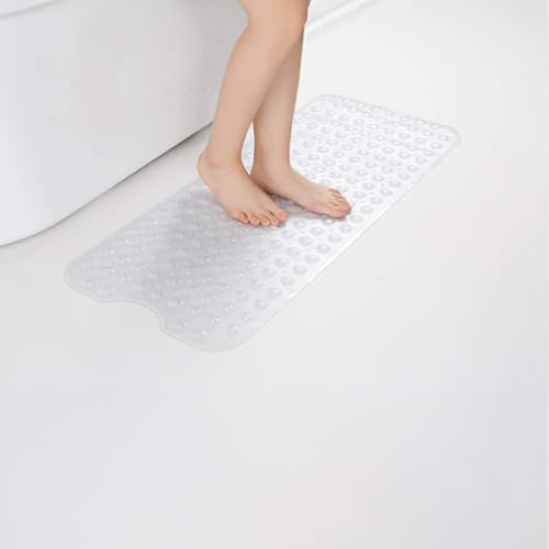 OMEO Long Non Slip Bathtub Mat - Crystal White