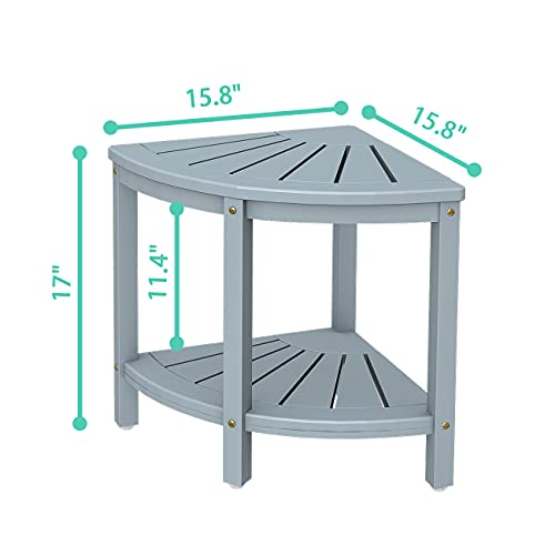 Bamboo Corner Shower Bench with Storage Shelf - Bluish Grey