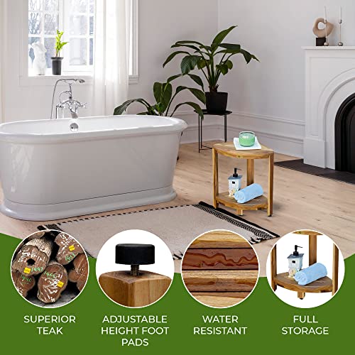 Teak Corner Shower Stool for Slippery Bathtubs